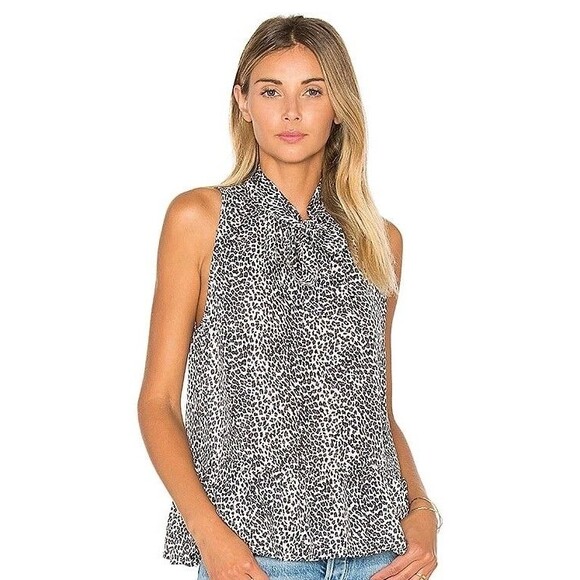 Joie Estero 100% Silk Tank Caviar Animal Print Tie Neck Size Small Top - Picture 1 of 12